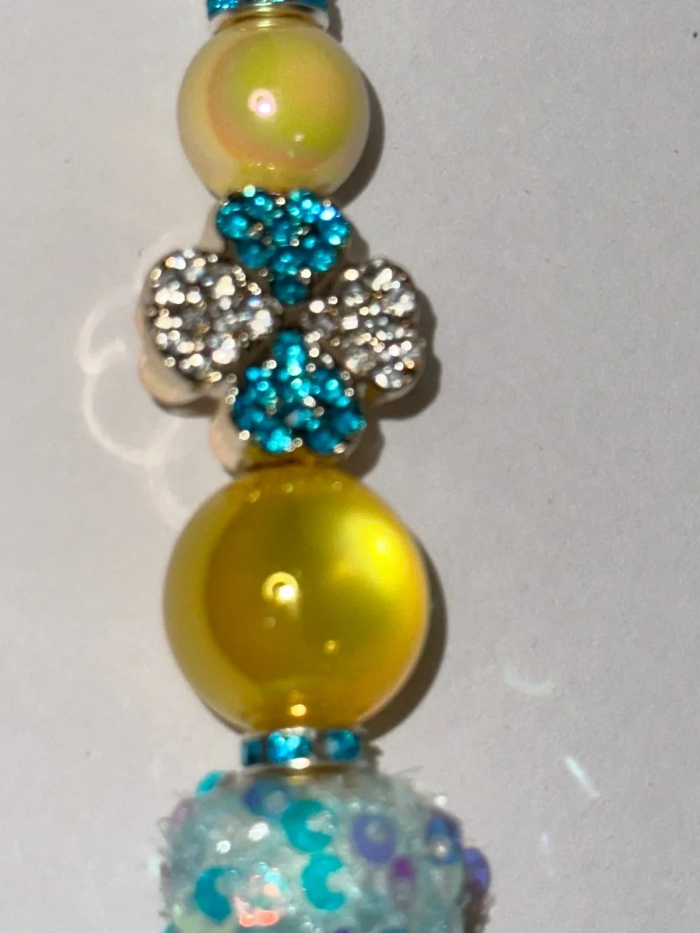 Yellow and Turquoise Beaded Stylus Pen